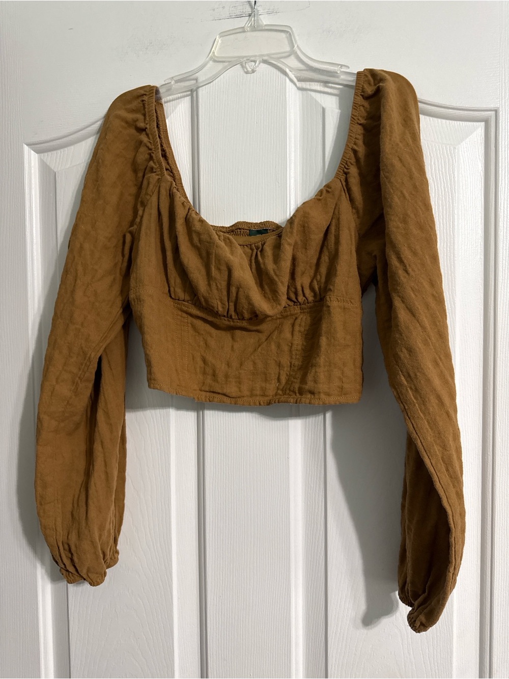 wild fable Brown Long Sleeve Cropped Square Neck Top